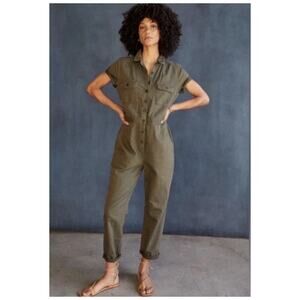 Outerknown S.E.A. Jumpsuit Women's Sz L Olive Green Organic Cotton Linen $188